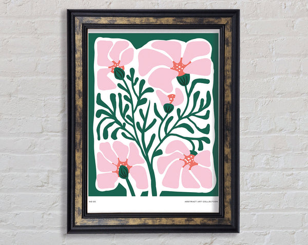 Pink Flowers On Green Framed Print
