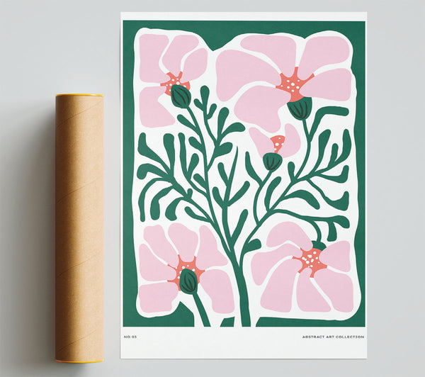 Pink Flowers On Green Poster