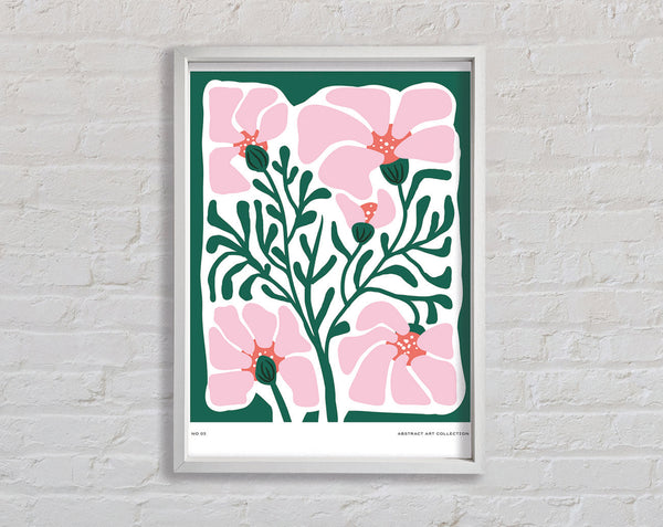 Pink Flowers On Green Framed Print