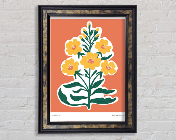 Yellow Flowers On Orange Framed Print