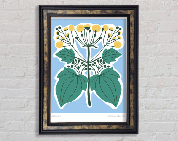 Yellow Flowers On Pastel Blue Framed Print