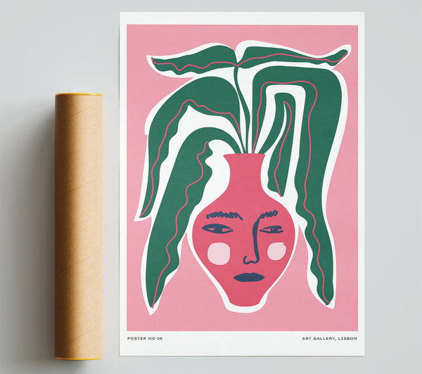 Green Leaves In A Pink Vase Poster