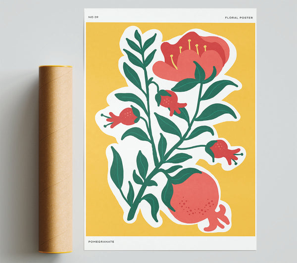 Red Flowers On A Yellow Giclee Print