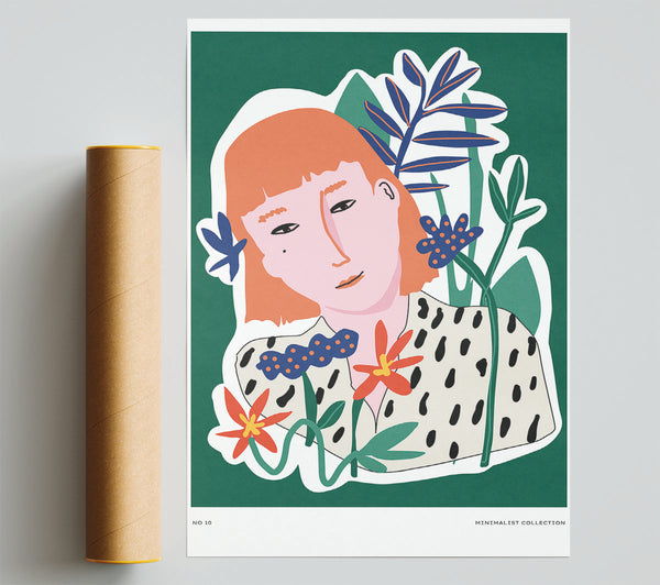Red Head Woman Floral Print