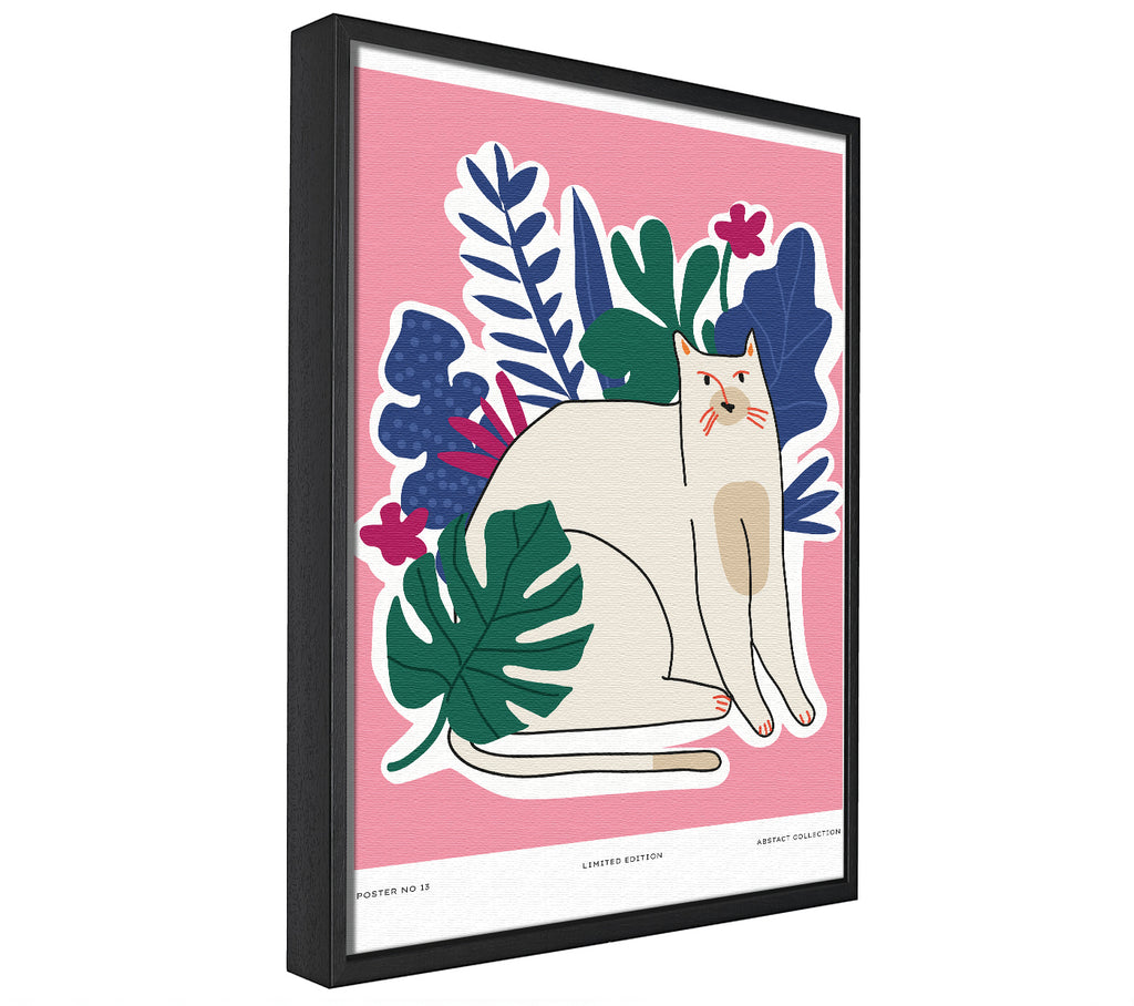 A picture of a A Cat In Front Of The Flowers framed canvas print sold by Wallart-Direct.co.uk