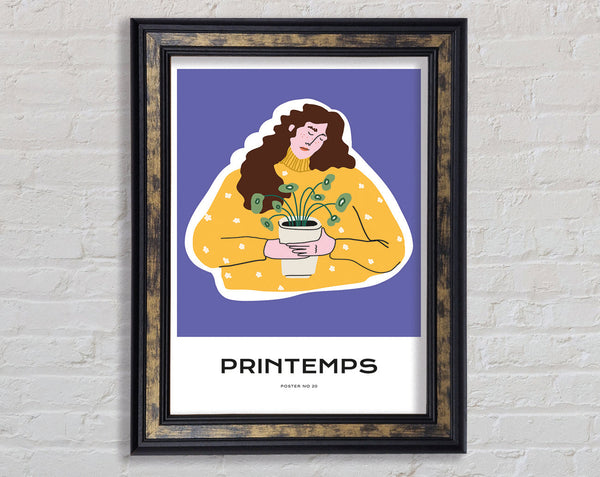 Woman Holding A Pot Of Flowers Framed Print