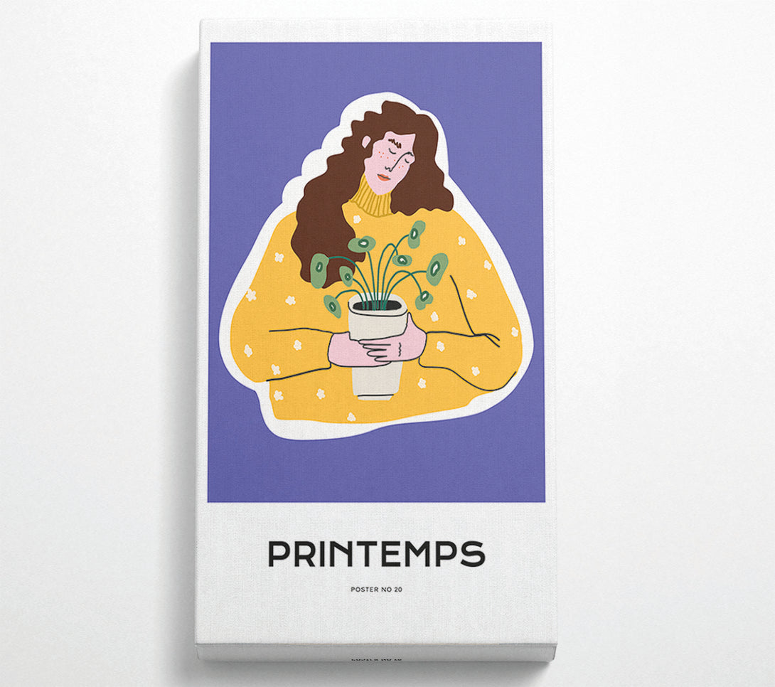  A Canvas Print of Woman Holding A Pot Of Flowers Canvas Art