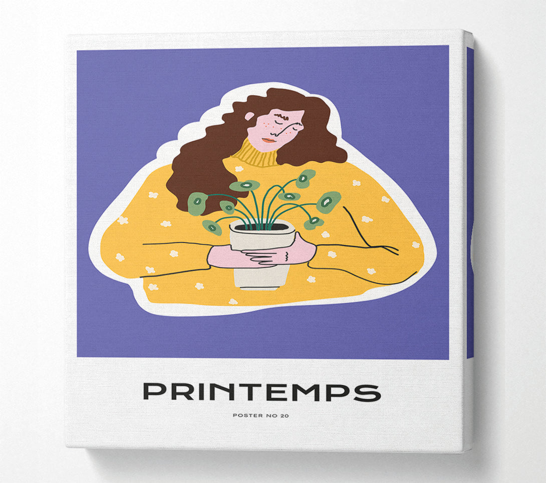  A Canvas Print of Woman Holding A Pot Of Flowers Canvas Art
