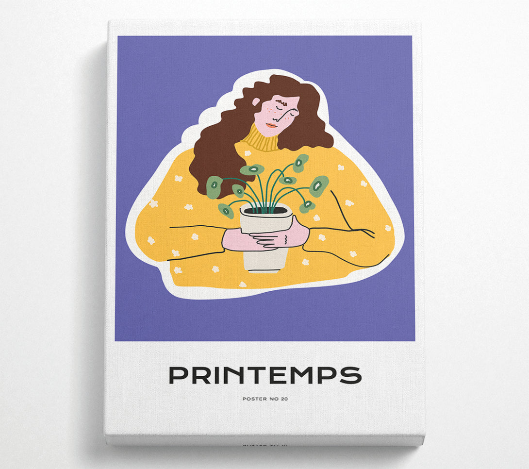  A Canvas Print of Woman Holding A Pot Of Flowers Canvas Art