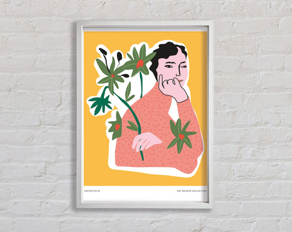 Thinking Flower Woman Framed Print