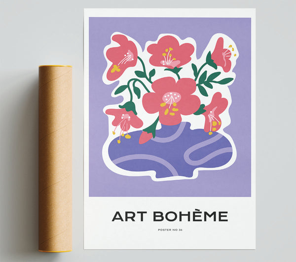 Purple Vase Of Pink Flowers Giclee Print