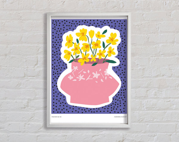 Pink Flower Vase Yellow Flowers Framed Print