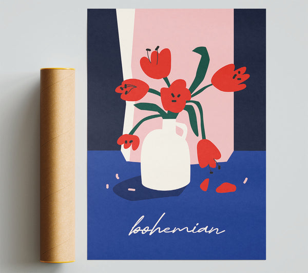 Bohemian Vase Red Flowers Print