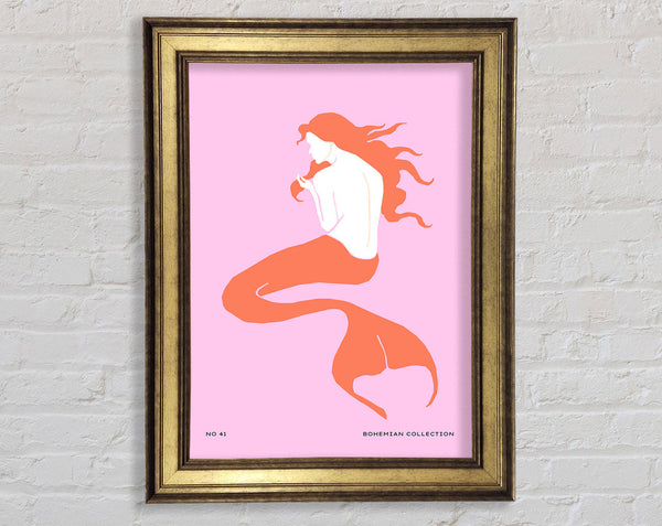 Mermaid On Pink Framed Print