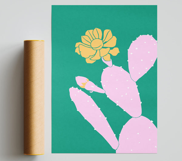 Pink Cactus With A Yellow Flower Giclee Print
