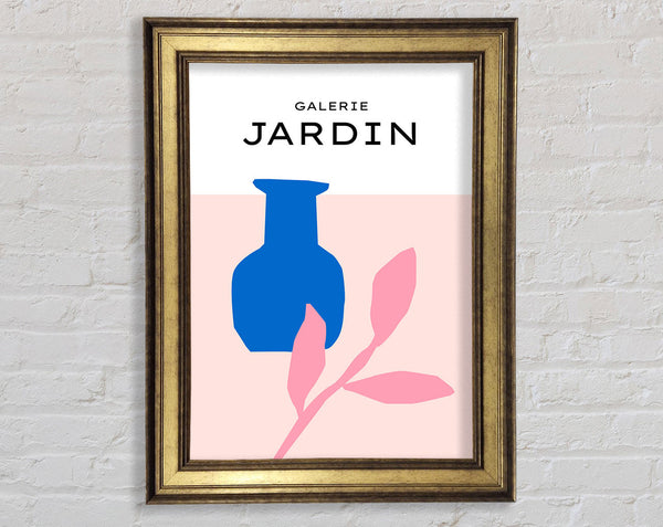 Blue Pot And Pink Leaf Framed Print