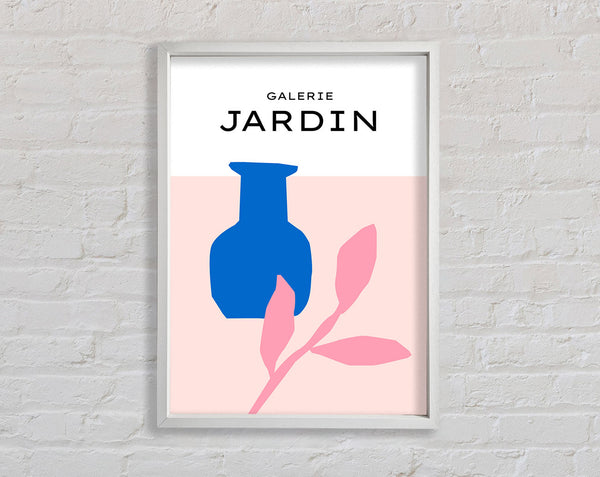 Blue Pot And Pink Leaf Framed Print