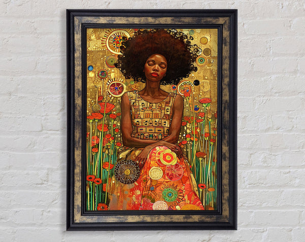 African Woman Poppy Fields Framed Print