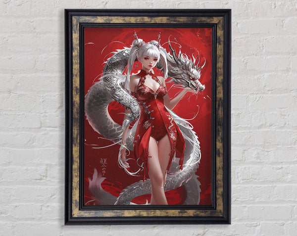 Anime Girl With Dragon Framed Print