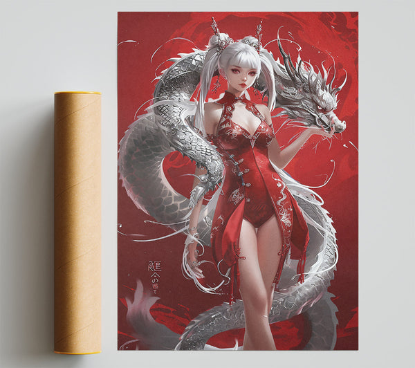 Anime Girl With Dragon Giclee Print