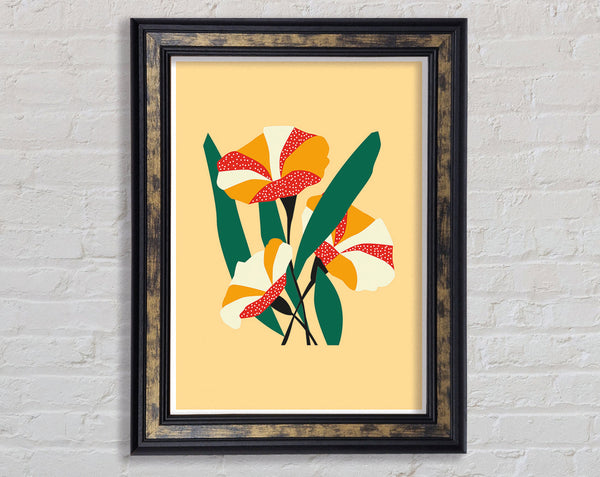 Artistic Bohemian Flowers And Leaves Beige Framed Print