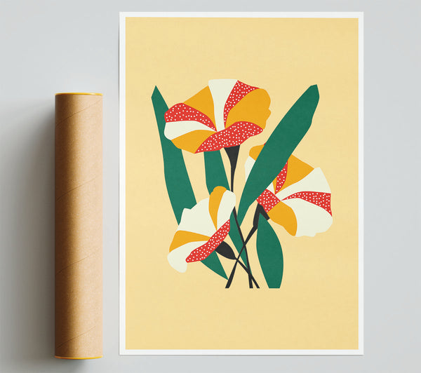 Artistic Bohemian Flowers And Leaves Beige Poster