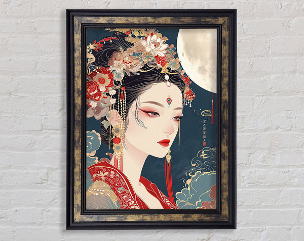 Asian Woman Moon Framed Print