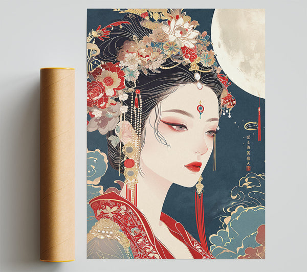 Asian Woman Moon Poster