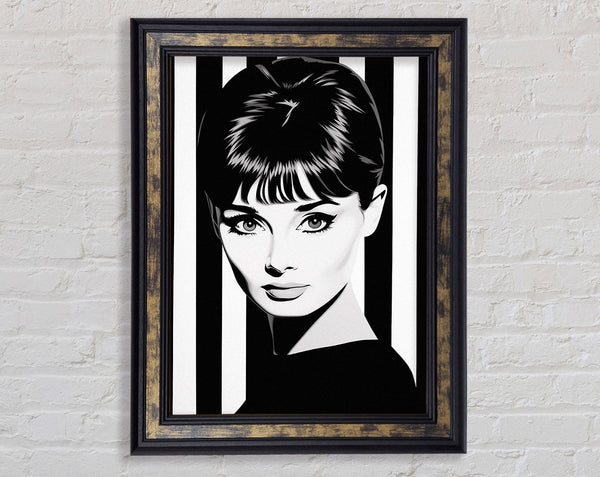 Audrey Hepburn Stripes Framed Print