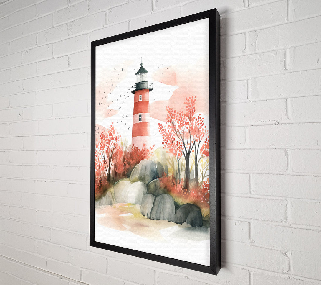  A Canvas Print of Autumn Lighthouse Watercolour Canvas Wall Art