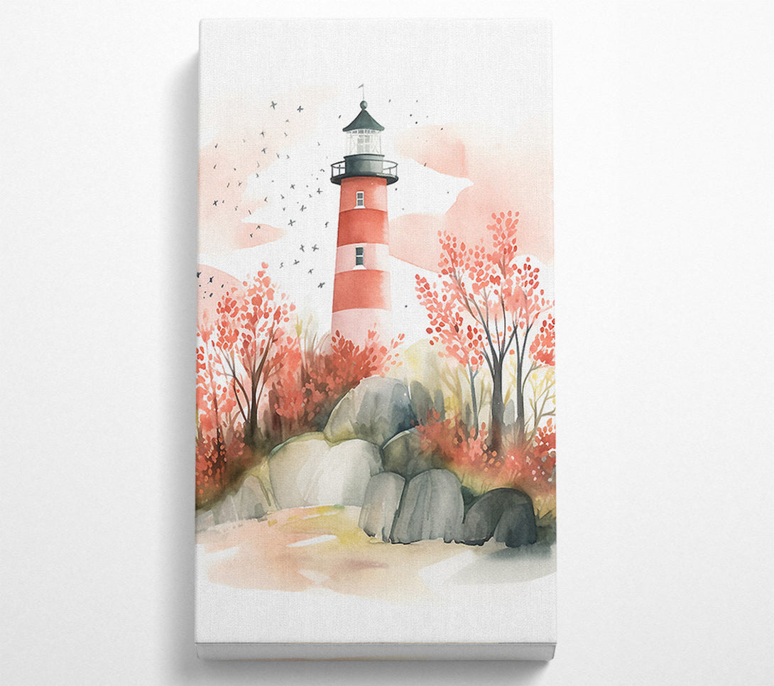  A Canvas Print of Autumn Lighthouse Watercolour Canvas Wall Art