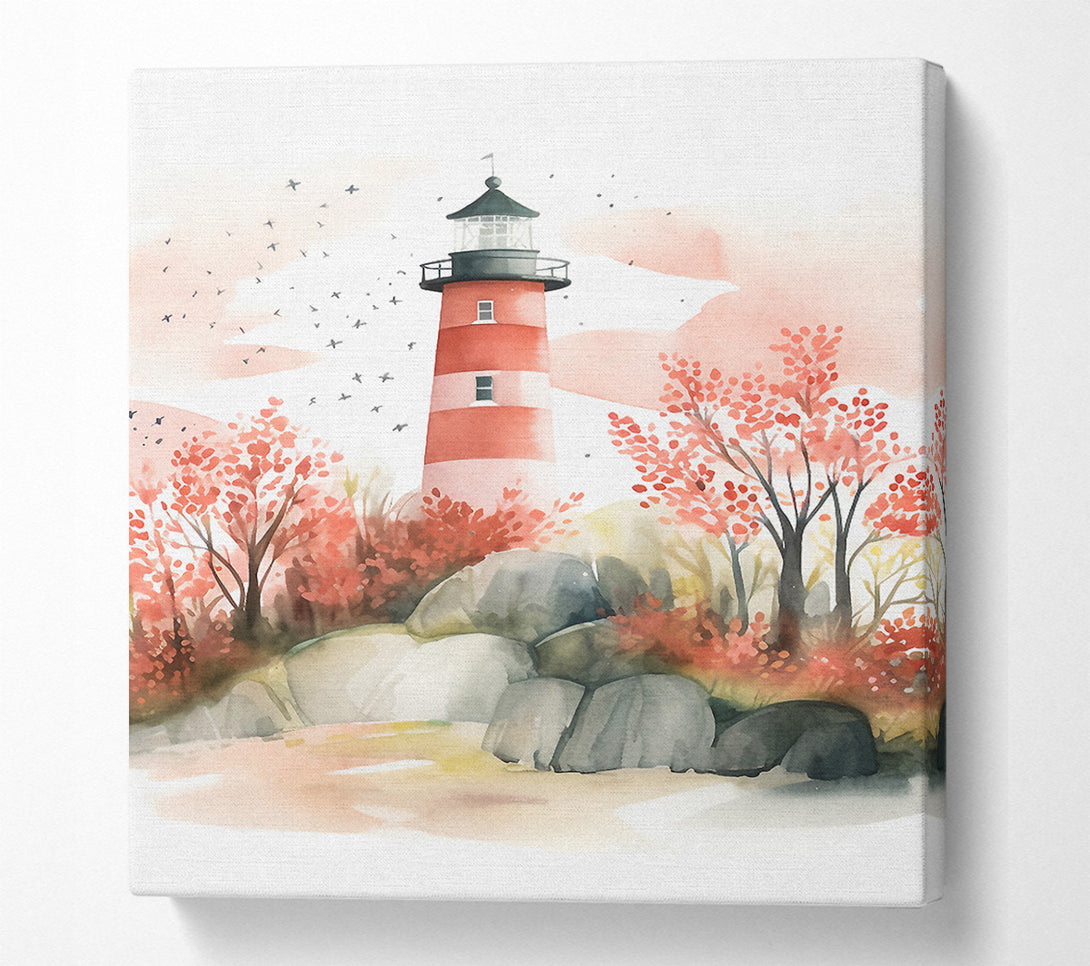  A Canvas Print of Autumn Lighthouse Watercolour Canvas Wall Art