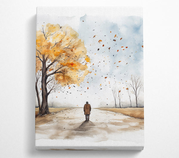  A Canvas Print of Autumn Walk Watercolour Canvas Wall Art