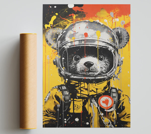 Bear Cub Astronaut Paint Splash Giclee Print