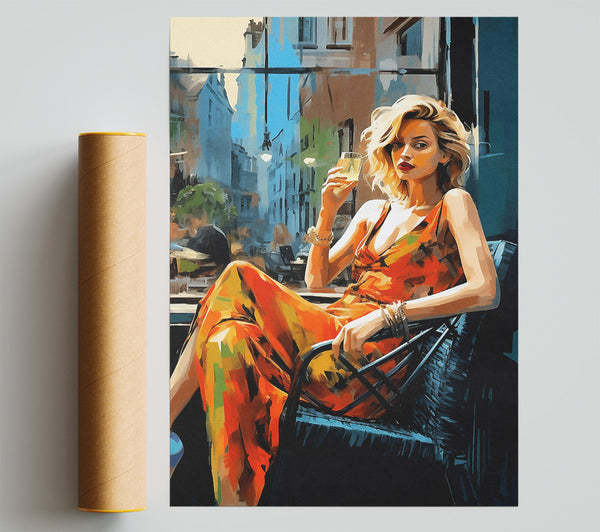 Beautiful Woman Red Dress Cocktail Print
