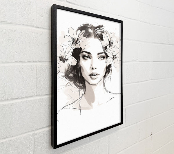 Beauty Woman Flowers Sketch Line Art