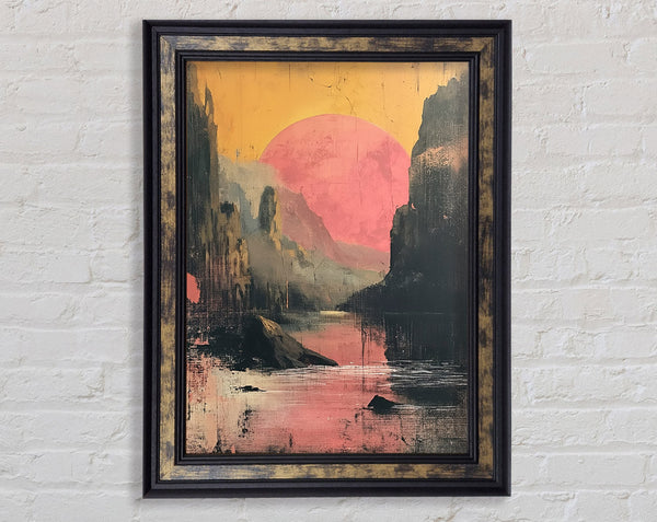 Between The Cliff Sunset Framed Print