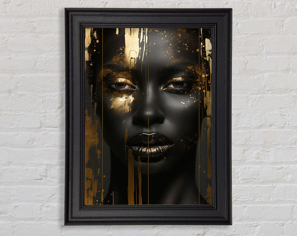 Black Woman Gold Paint Framed Print