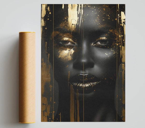 Black Woman Gold Paint Giclee Print