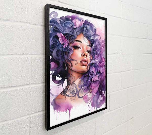 Black Woman With Vibrant Hair Watercolour