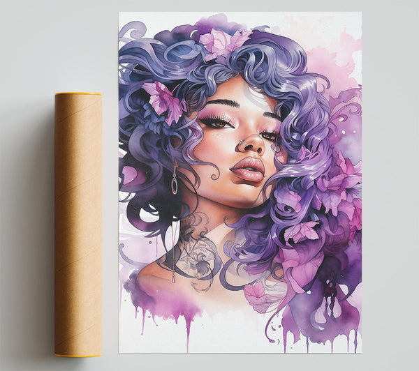 Black Woman With Vibrant Hair Watercolour Print