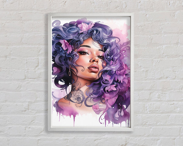 White Woman With Vibrant Hair Watercolour Framed Print