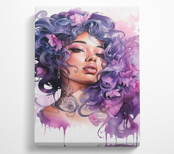  A Canvas Print of Black Woman With Vibrant Hair Watercolour Canvas Print