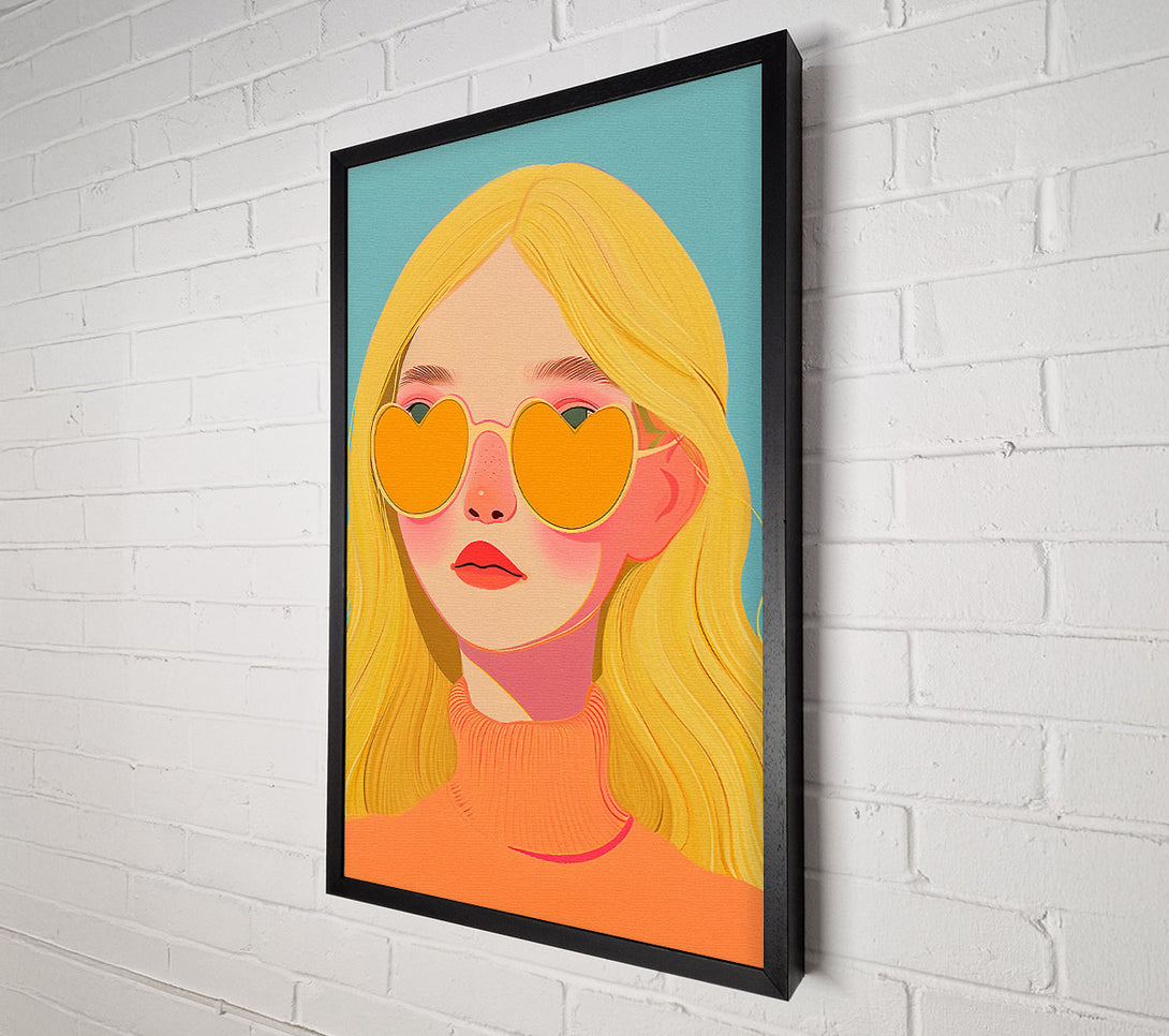  A Canvas Print of Blonde Girl Heart Sunglasses Canvas Wall Art