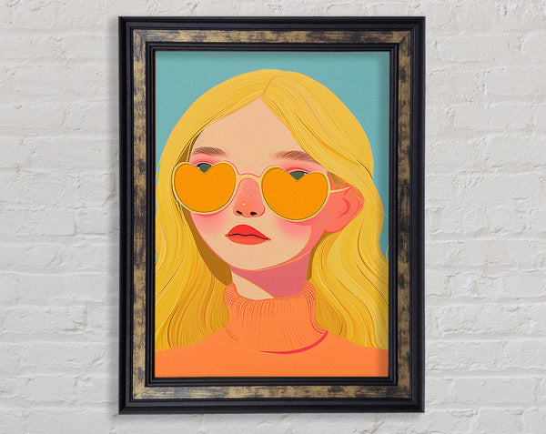 Blonde Girl Heart Sunglasses Framed Print