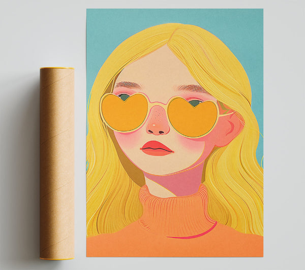 Blonde Girl Heart Sunglasses Print