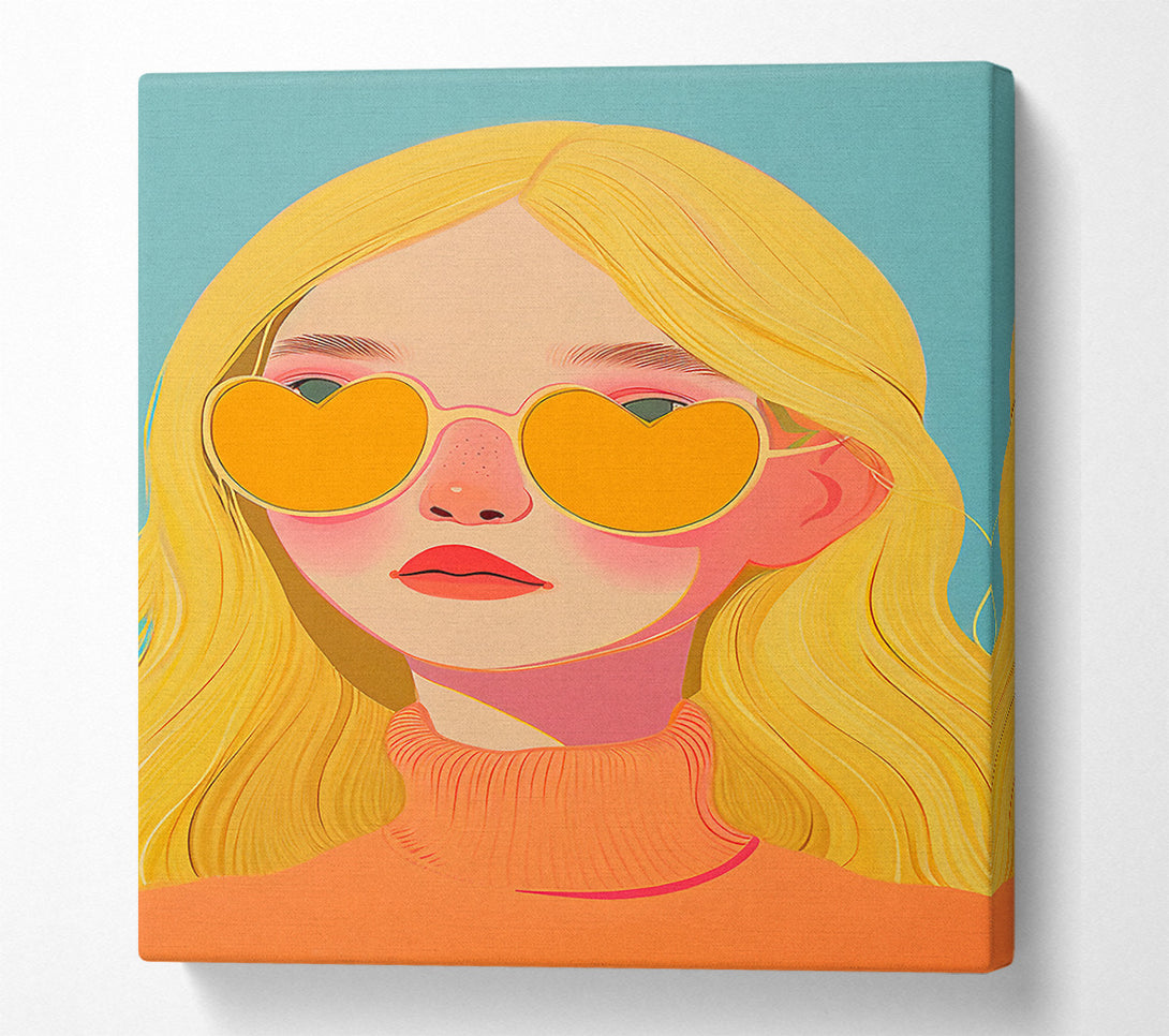  A Canvas Print of Blonde Girl Heart Sunglasses Canvas Wall Art