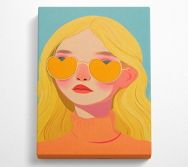  A Canvas Print of Blonde Girl Heart Sunglasses Canvas Wall Art