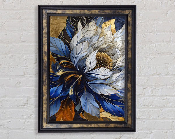 Blue And Gold Flower Framed Print