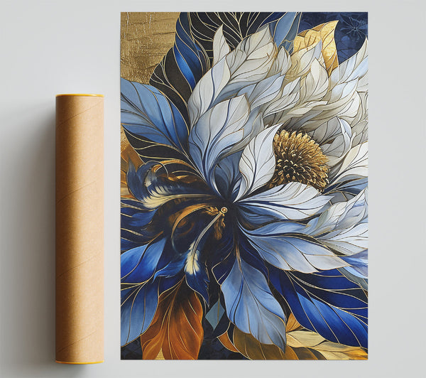 Blue And Gold Flower Giclee Print